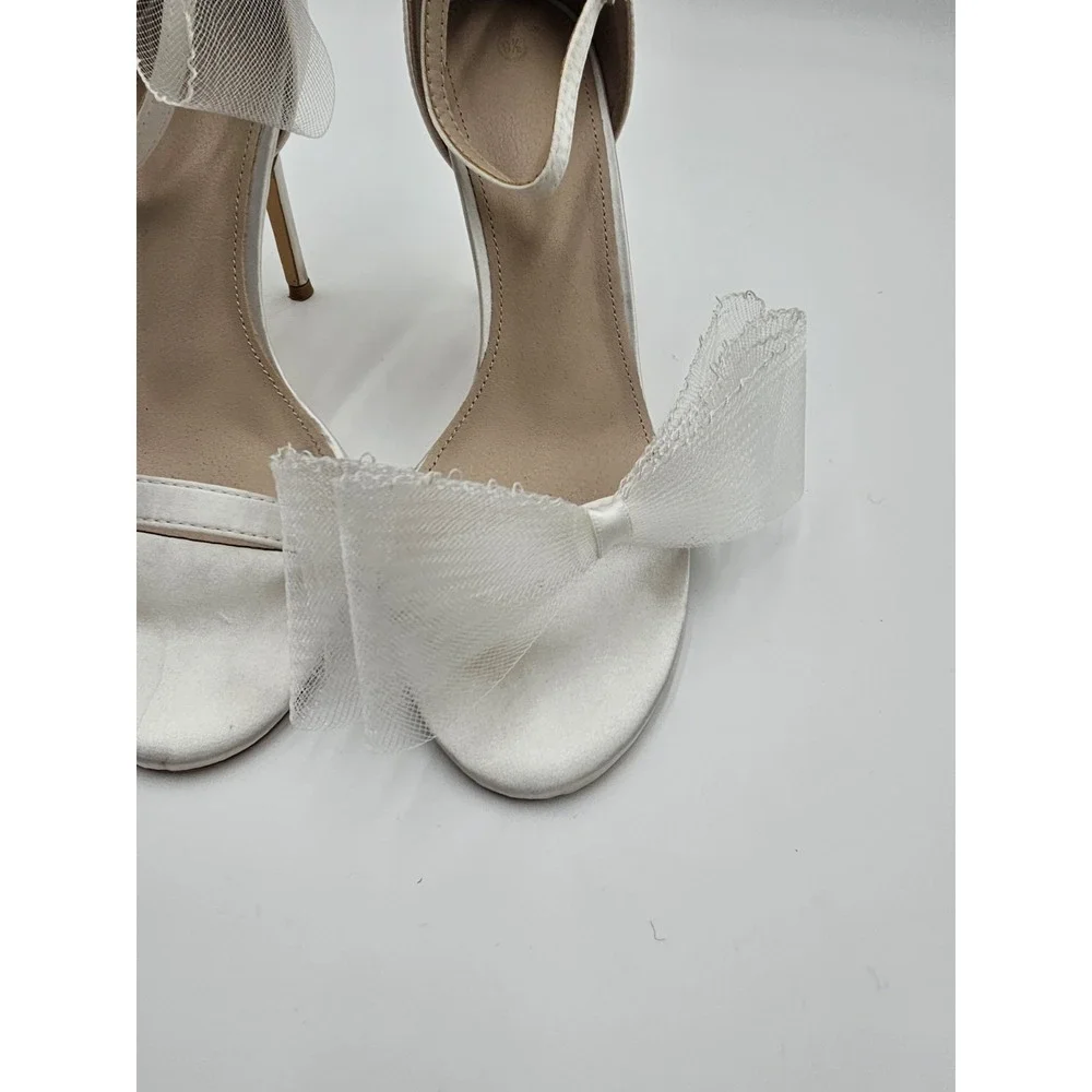 White Bride Wedding Shoes With bow‎ Size 9.5